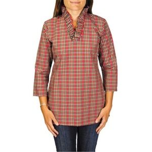Haley and the Hound Plaid Tartan Ruffle‎ Top Red Parker Tunic Size Small